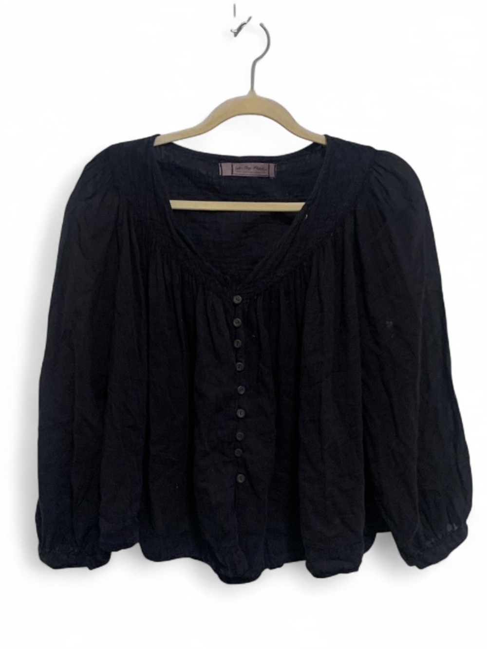 We The Free Cool Meadow Black Oversized Button-Front Peasant Blouse